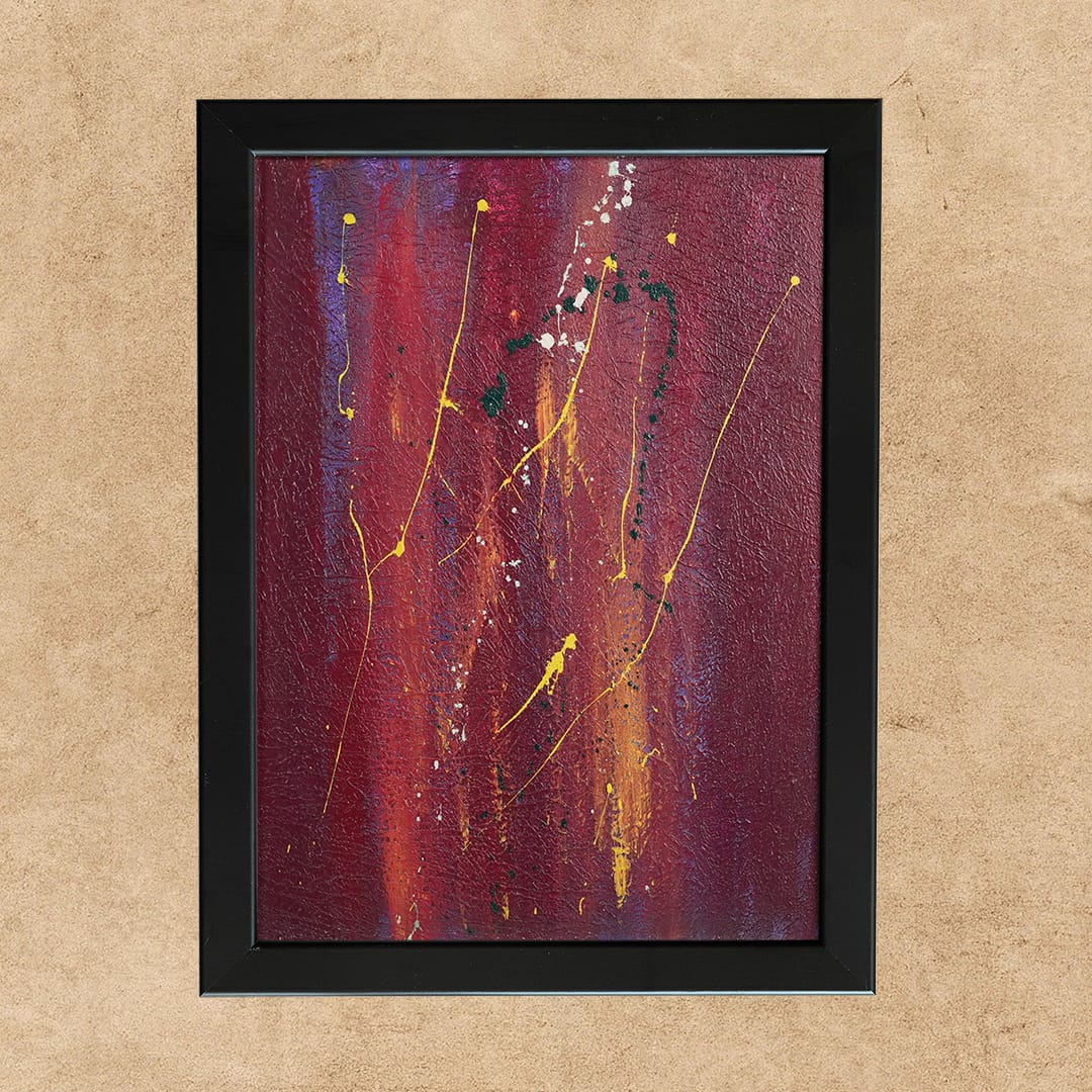 Purple abstract painting with fine vertical marks